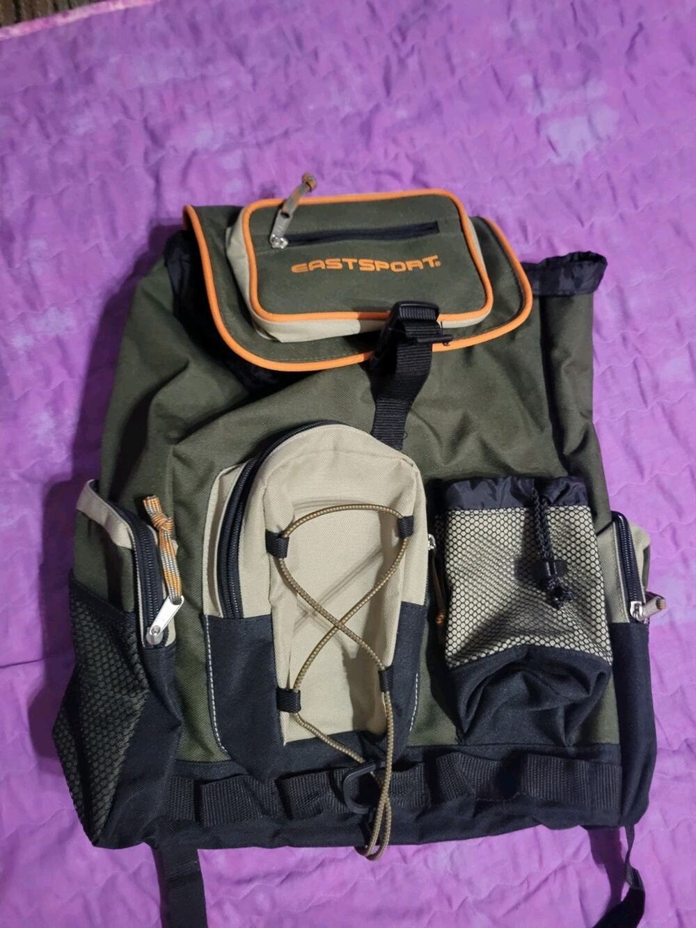 Eastsport Unisex Summit Bungee Backpack Green Grey Orange